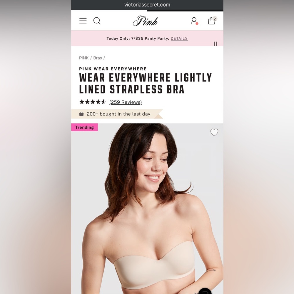 Victoria’s Secret Pink Wear Everywhere Lightly Lined Seamless Strapless Bra 34A - Picture 5 of 12